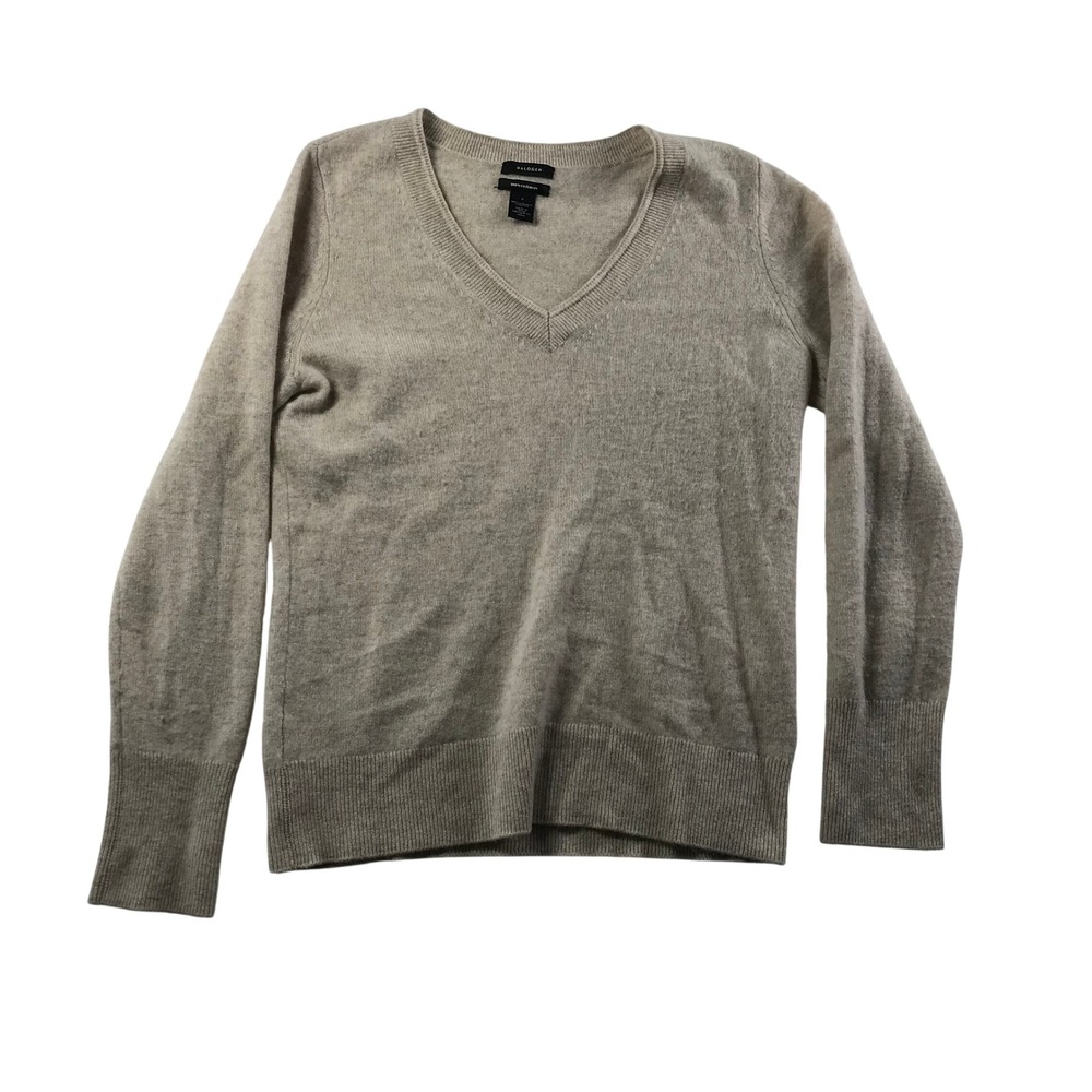 Halogen Womens 100% Cashmere V-Neck Sweater Oatmeal Beige Heather Size S Small